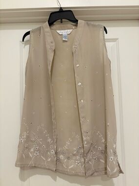 Sleeveless Embroidered Sheer Blouse - Neutral Beige